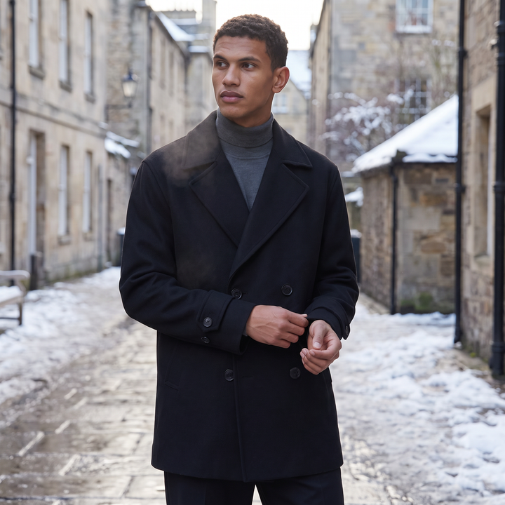 Men's Classic Wool Blend Double-Breasted Short Trench Coat