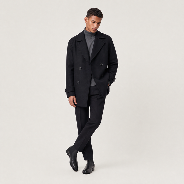 Men's Classic Wool Blend Double-Breasted Short Trench Coat