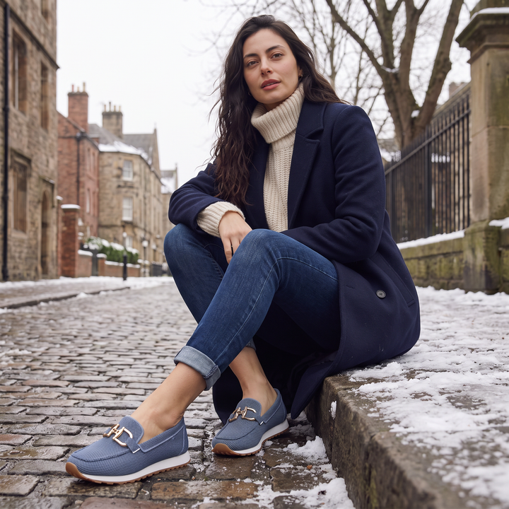 Women's Casual Leather Slip-On Trainer Loafers with Gum Sole