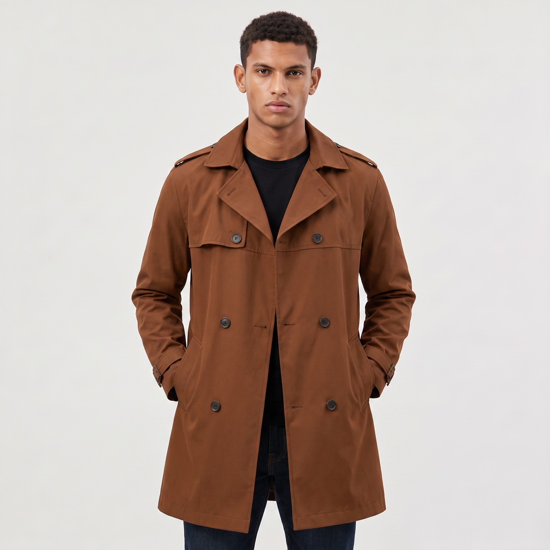 Men's Classic Wool Blend Double-Breasted Trench Coat
