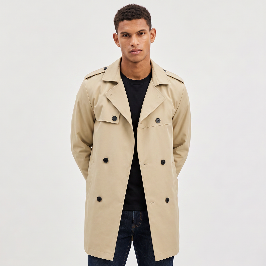 Men's Classic Wool Blend Double-Breasted Trench Coat