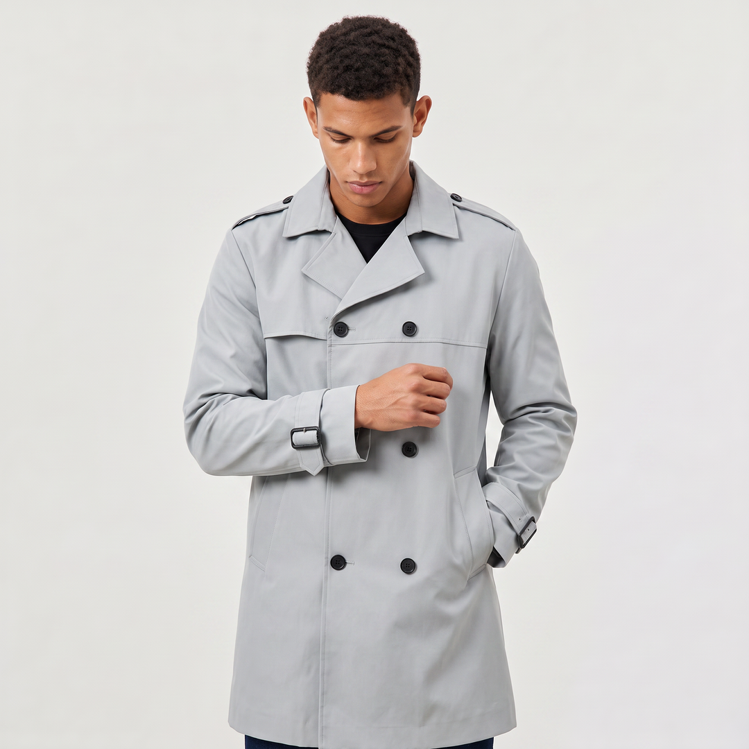 Men's Classic Wool Blend Double-Breasted Trench Coat