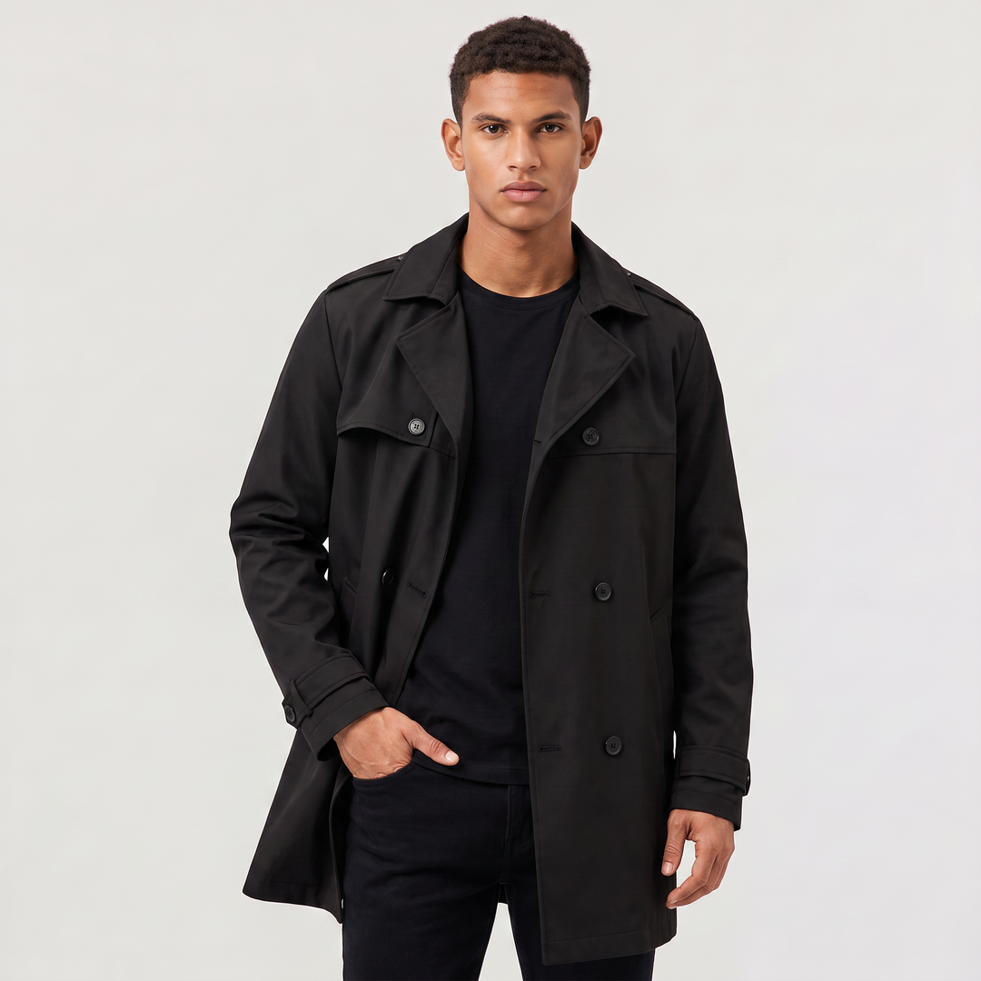 Men's Classic Wool Blend Double-Breasted Trench Coat