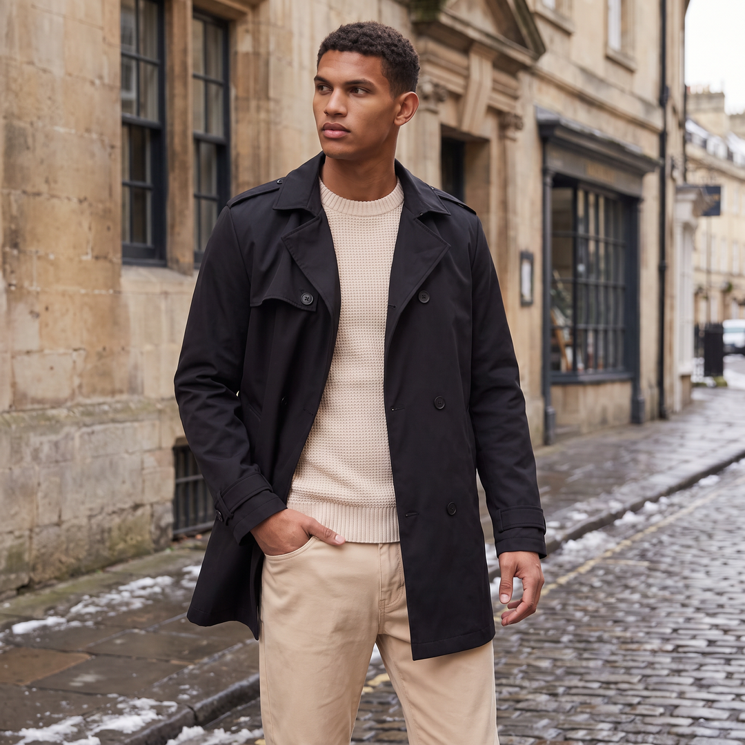 Men's Classic Wool Blend Double-Breasted Trench Coat