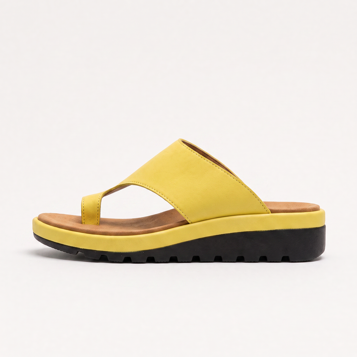 Women's Casual Leather Toe Ring Slide Sandals with Wedge Sole