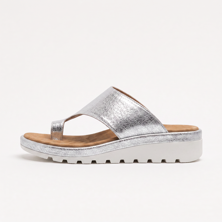 Women's Casual Leather Toe Ring Slide Sandals with Wedge Sole