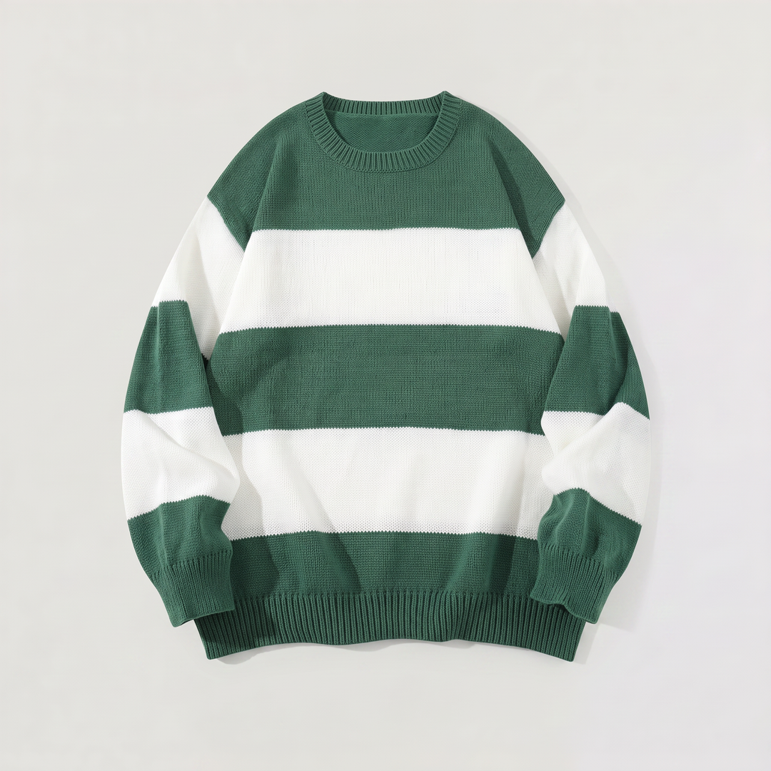 Men's Casual Cotton Blend Striped Round Neck Jumper