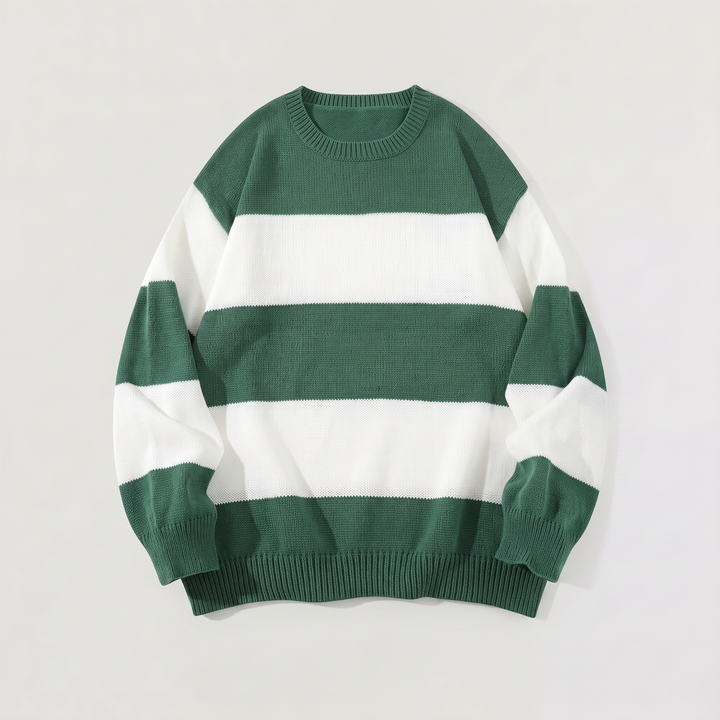 Men's Casual Cotton Blend Striped Round Neck Jumper