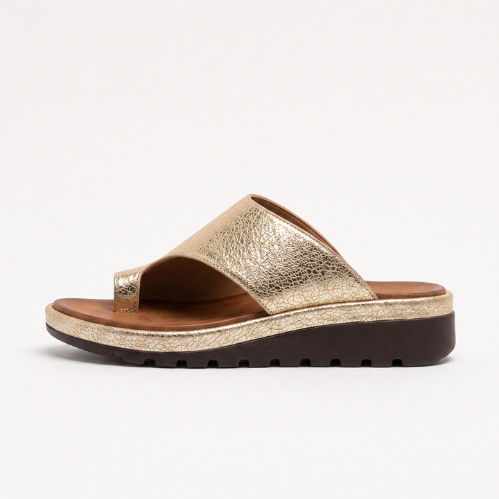Women's Casual Leather Toe Ring Slide Sandals with Wedge Sole