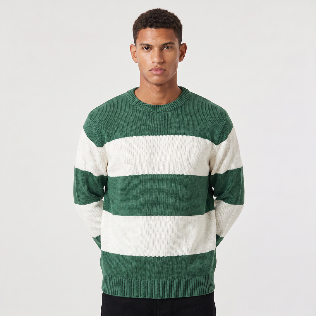 Men's Casual Cotton Blend Striped Round Neck Jumper