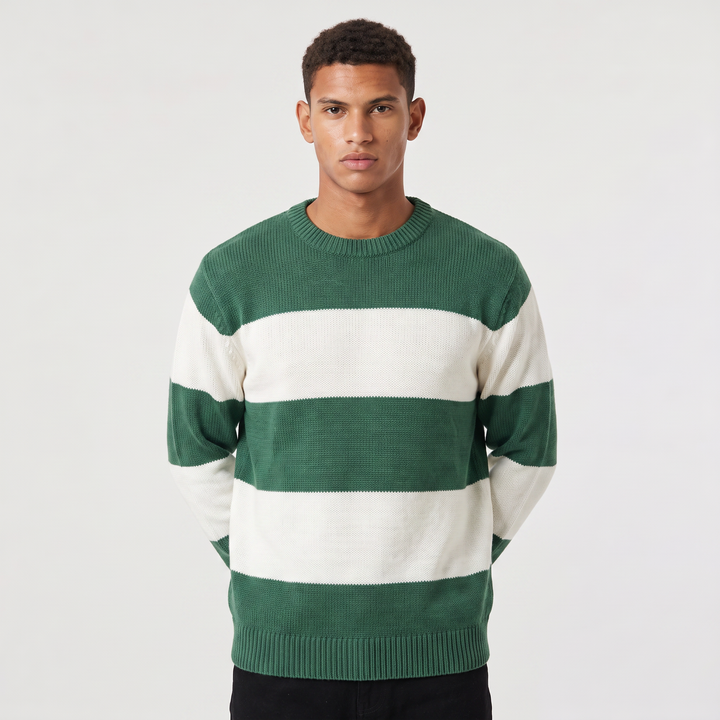 Men's Casual Cotton Blend Striped Round Neck Jumper