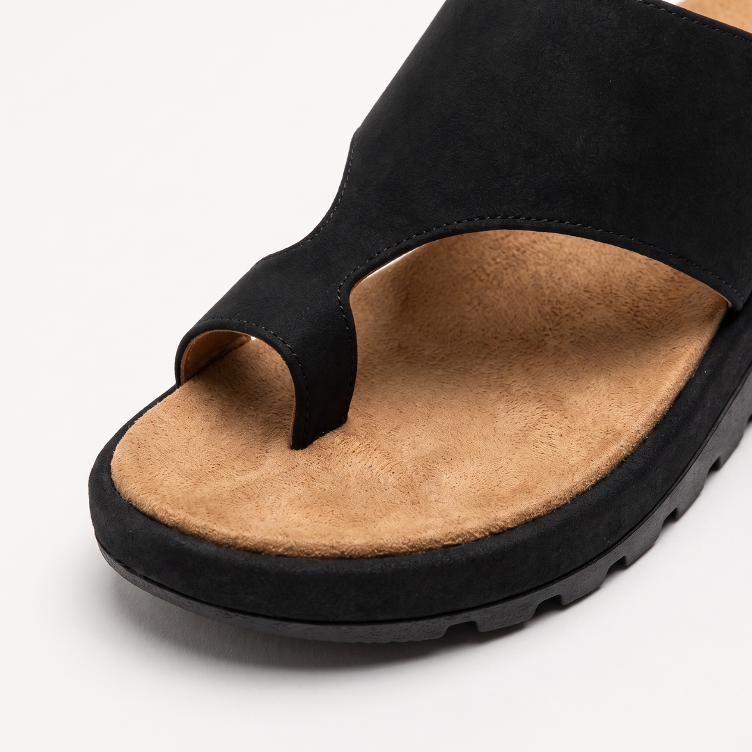 Women's Casual Leather Toe Ring Slide Sandals with Wedge Sole