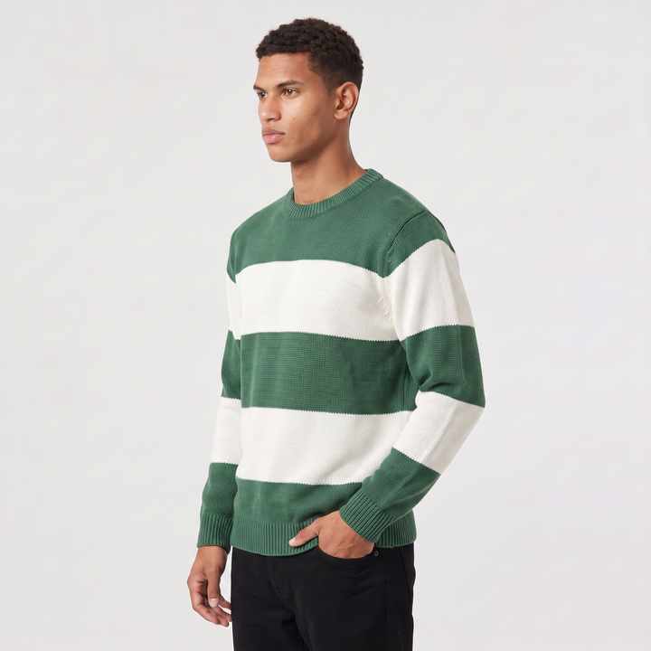 Men's Casual Cotton Blend Striped Round Neck Jumper