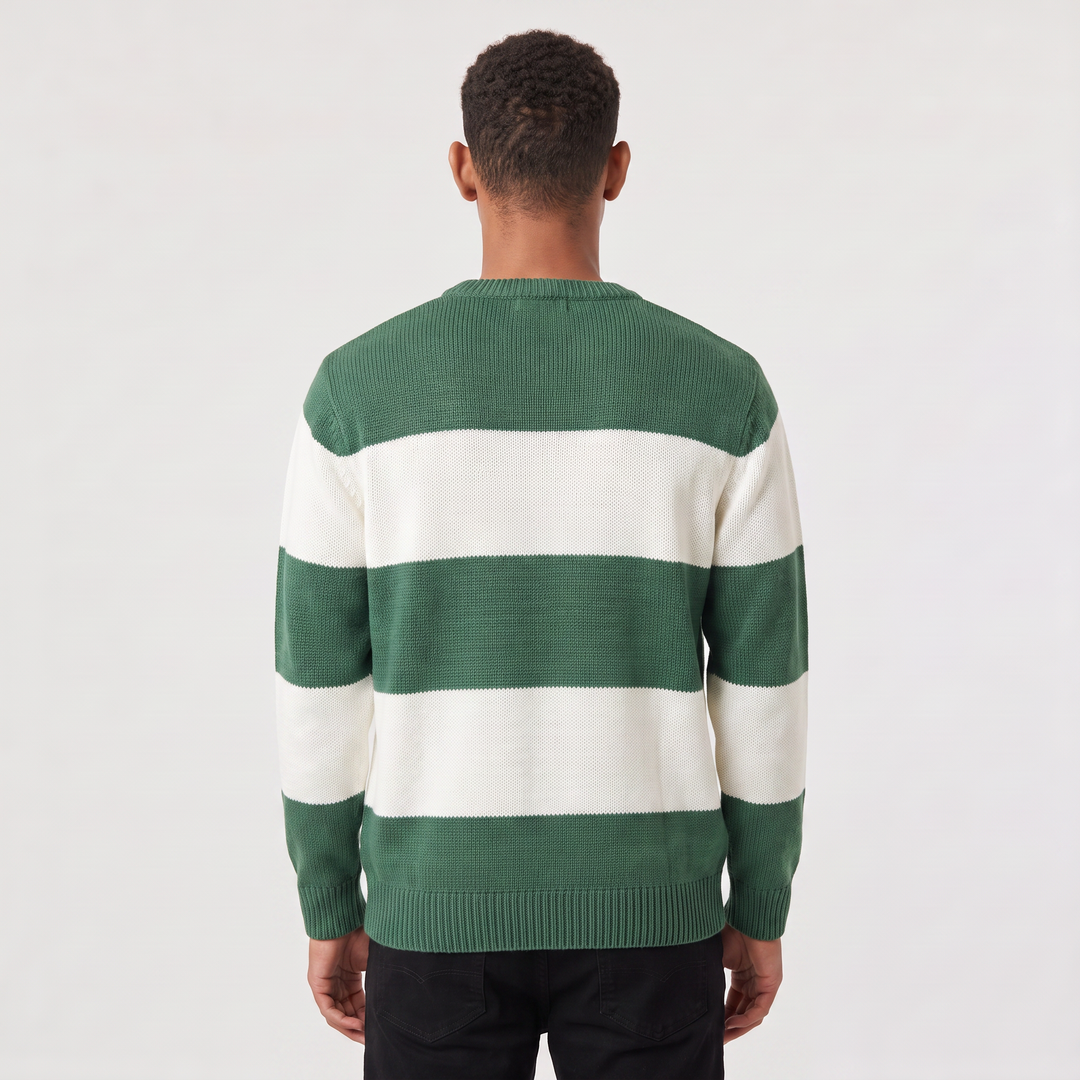 Men's Casual Cotton Blend Striped Round Neck Jumper