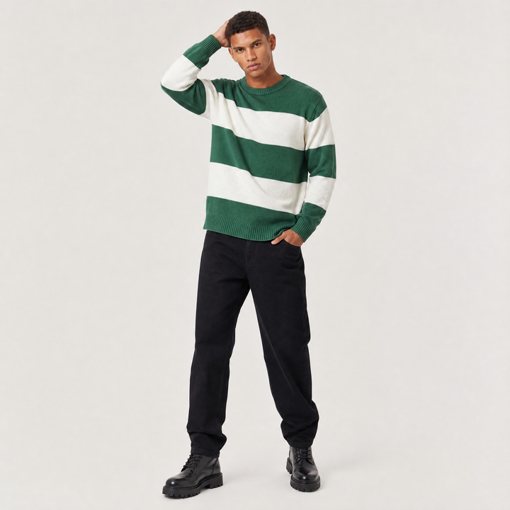Men's Casual Cotton Blend Striped Round Neck Jumper