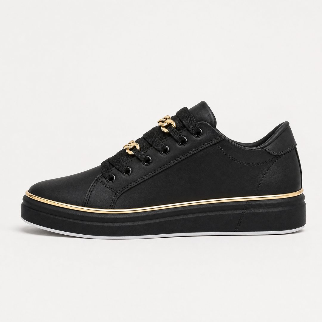 Women's Casual Lace-Up Leather Trainers with Chain Detail