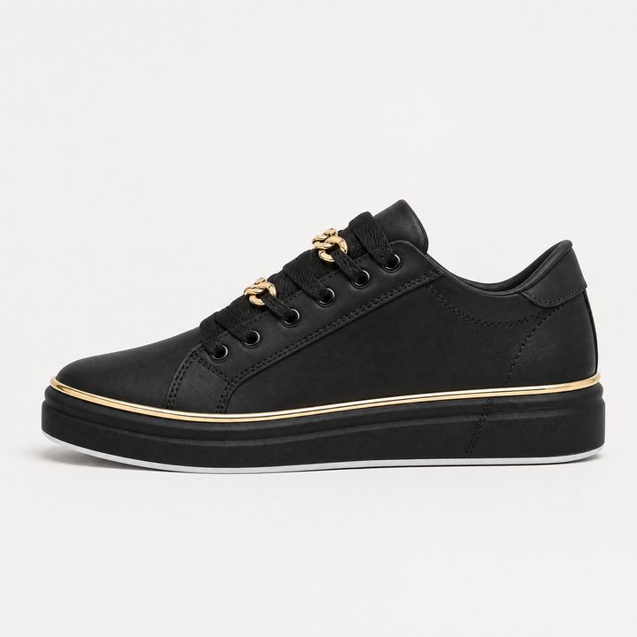 Women's Casual Lace-Up Leather Trainers with Chain Detail