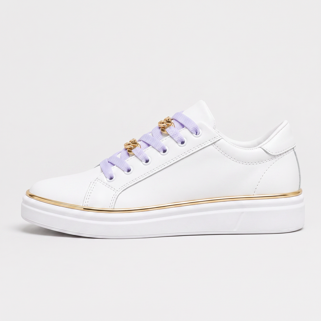 Women's Casual Lace-Up Leather Trainers with Chain Detail