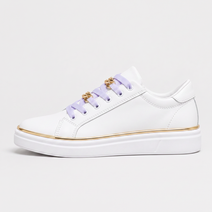 Women's Casual Lace-Up Leather Trainers with Chain Detail