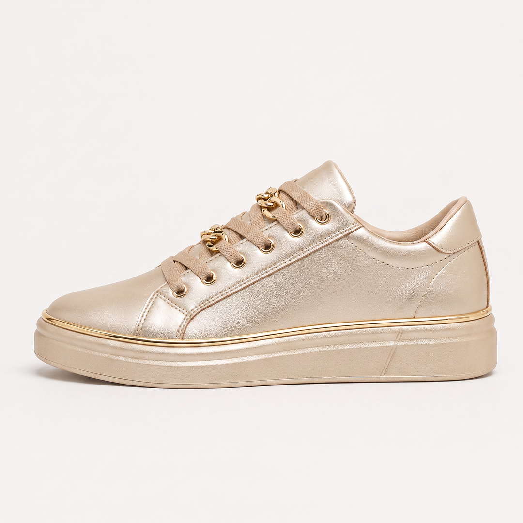 Women's Casual Lace-Up Leather Trainers with Chain Detail