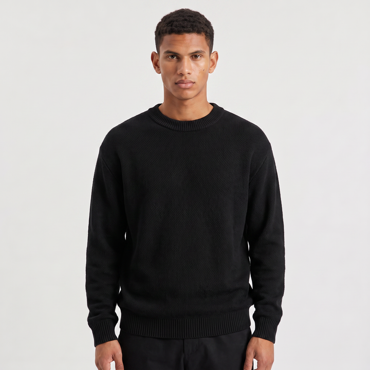 Men's Casual Textured Cotton Crew Neck Jumper