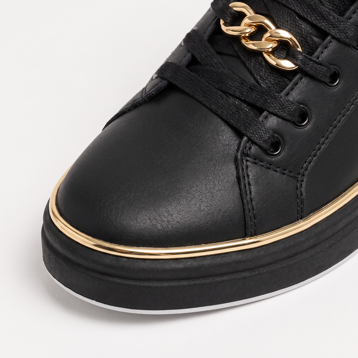 Women's Casual Lace-Up Leather Trainers with Chain Detail