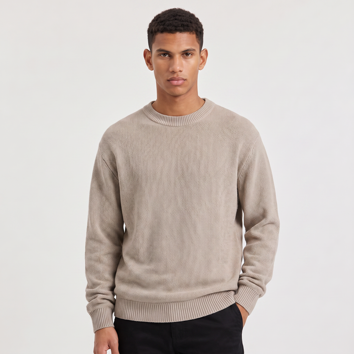 Men's Casual Textured Cotton Crew Neck Jumper