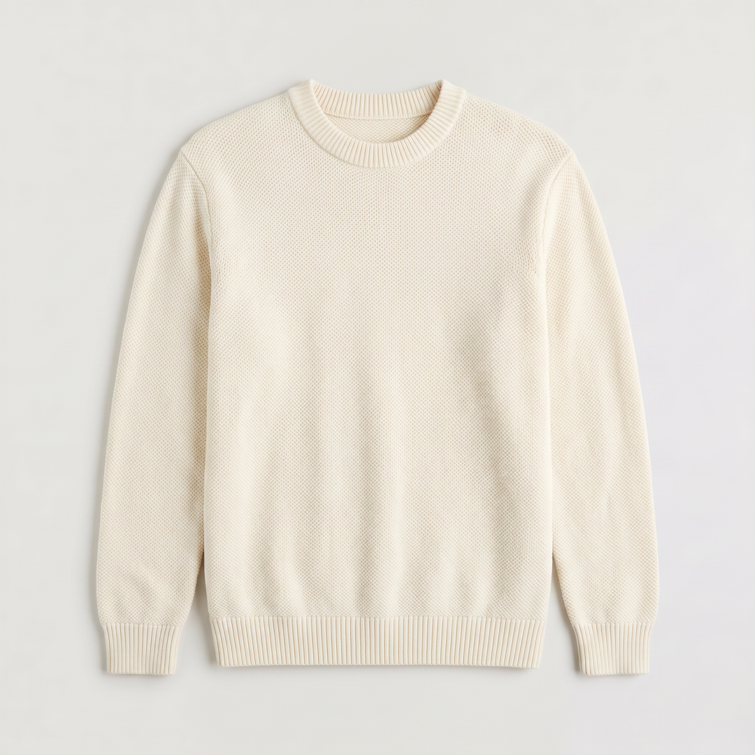Men's Casual Textured Cotton Crew Neck Jumper