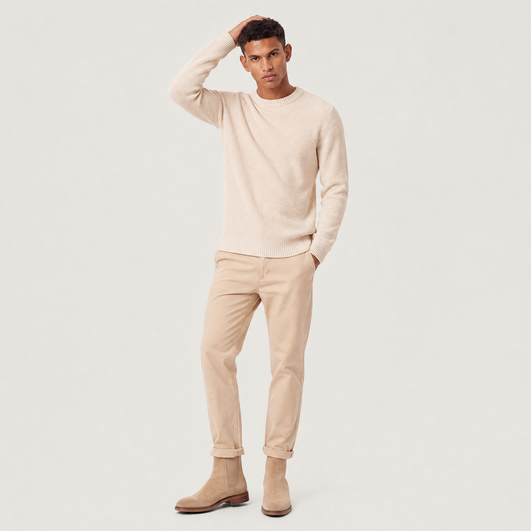 Men's Casual Textured Cotton Crew Neck Jumper