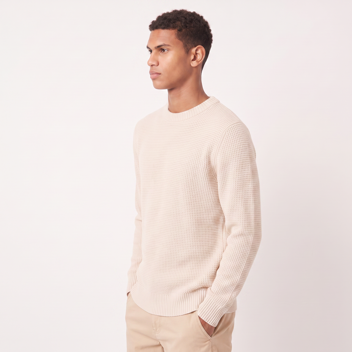 Men's Casual Textured Cotton Crew Neck Jumper
