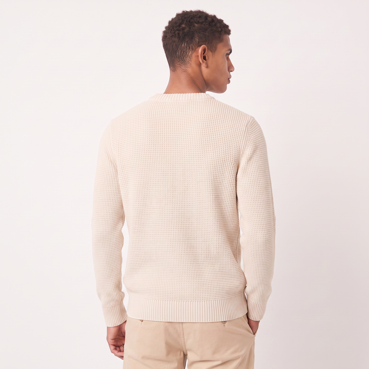 Men's Casual Textured Cotton Crew Neck Jumper