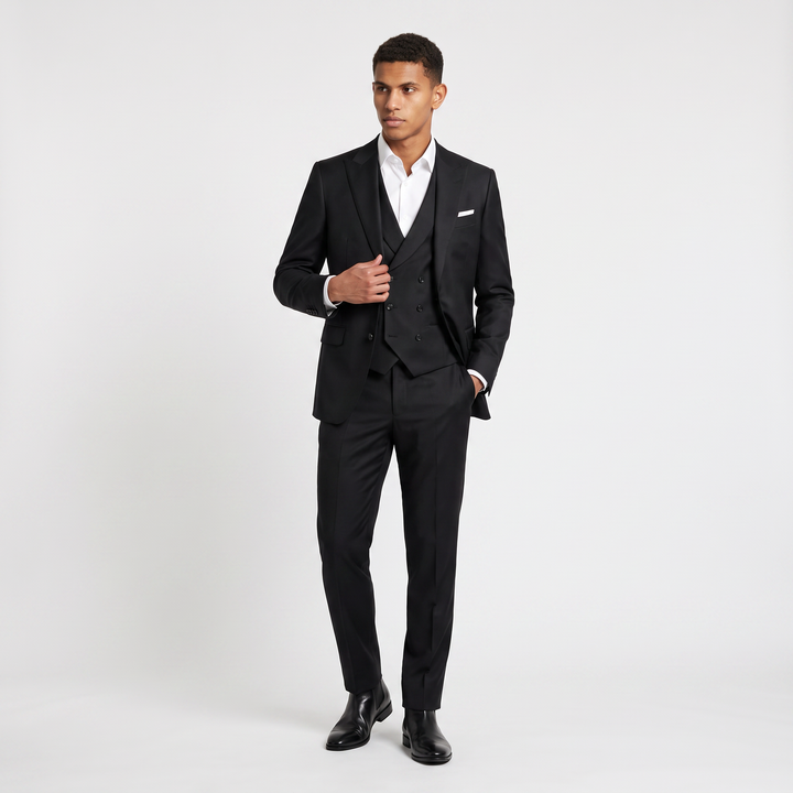 Men's Classic Wool Blend Peak Lapel Three-Piece Suit