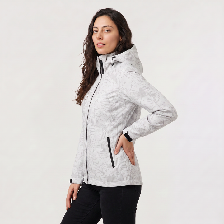 Women's Lightweight Waterproof Hooded Zip Jacket with Leaf Print