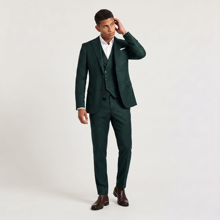 Men's Classic Wool Blend Peak Lapel Three-Piece Suit