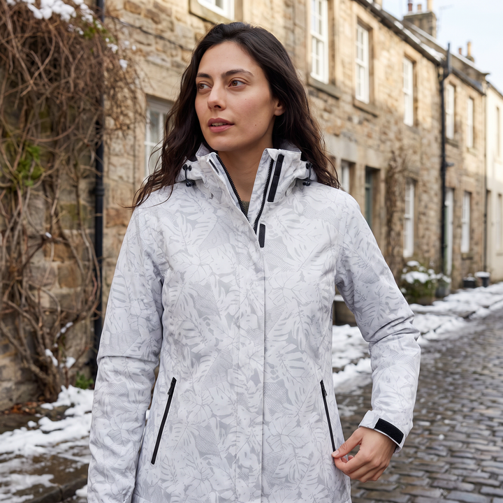 Women's Lightweight Waterproof Hooded Zip Jacket with Leaf Print