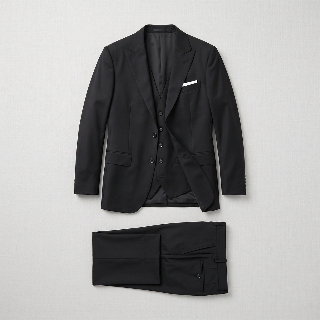 Men's Classic Wool Blend Peak Lapel Three-Piece Suit