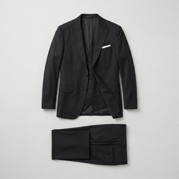 Men's Classic Wool Blend Peak Lapel Three-Piece Suit