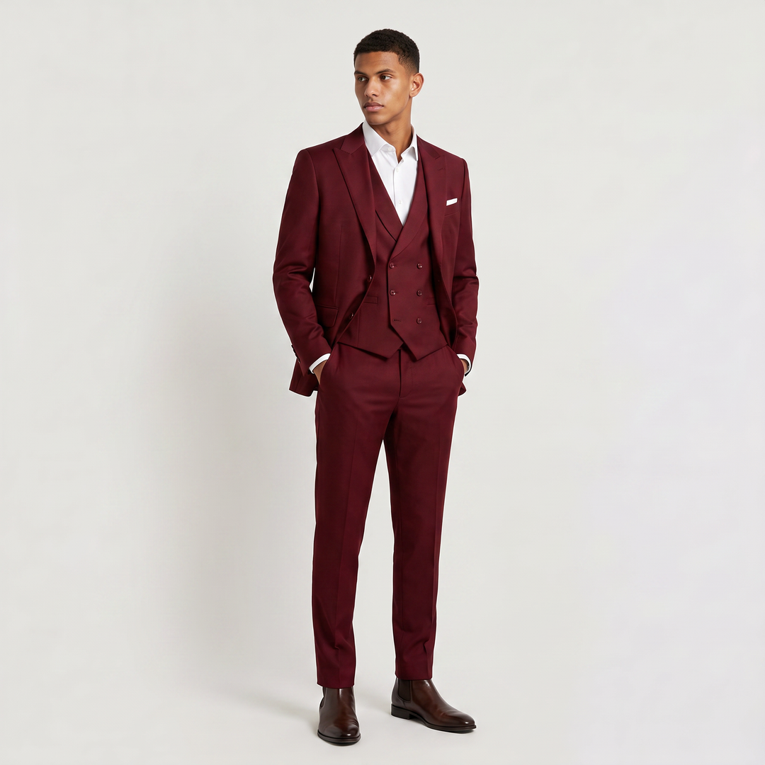 Men's Classic Wool Blend Peak Lapel Three-Piece Suit
