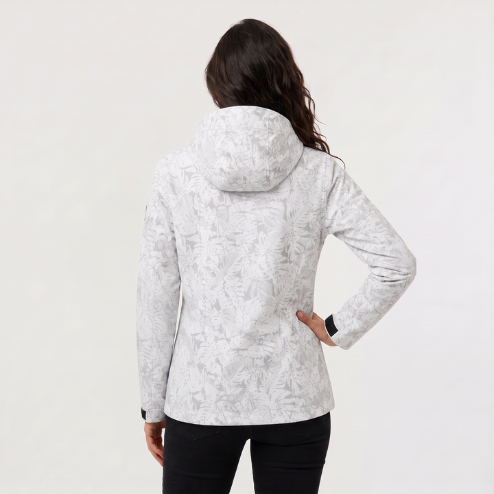 Women's Lightweight Waterproof Hooded Zip Jacket with Leaf Print