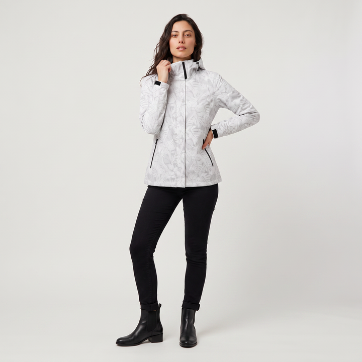 Women's Lightweight Waterproof Hooded Zip Jacket with Leaf Print