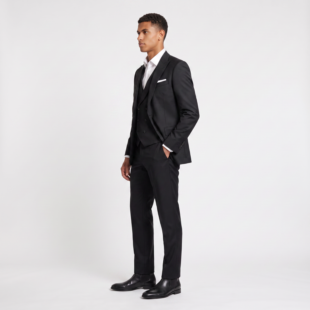Men's Classic Wool Blend Peak Lapel Three-Piece Suit