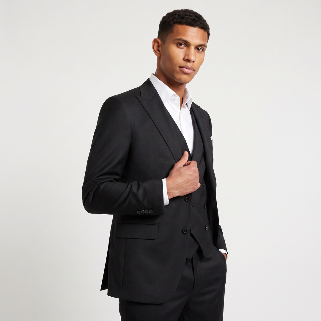 Men's Classic Wool Blend Peak Lapel Three-Piece Suit