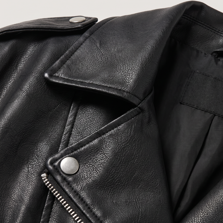 Women's Stylish Leather Cropped Biker Jacket with Belt