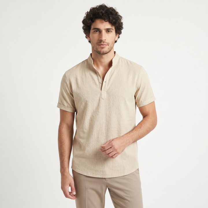 Men's Casual Cotton Linen Henley Shirt
