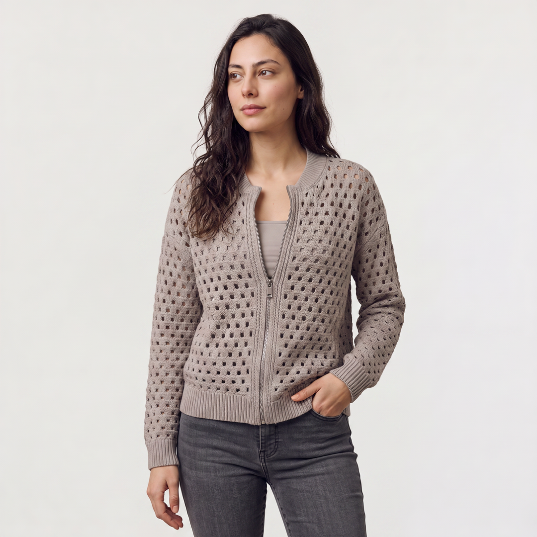 Women's Casual Hollow-Knit Zip-Up Cardigan