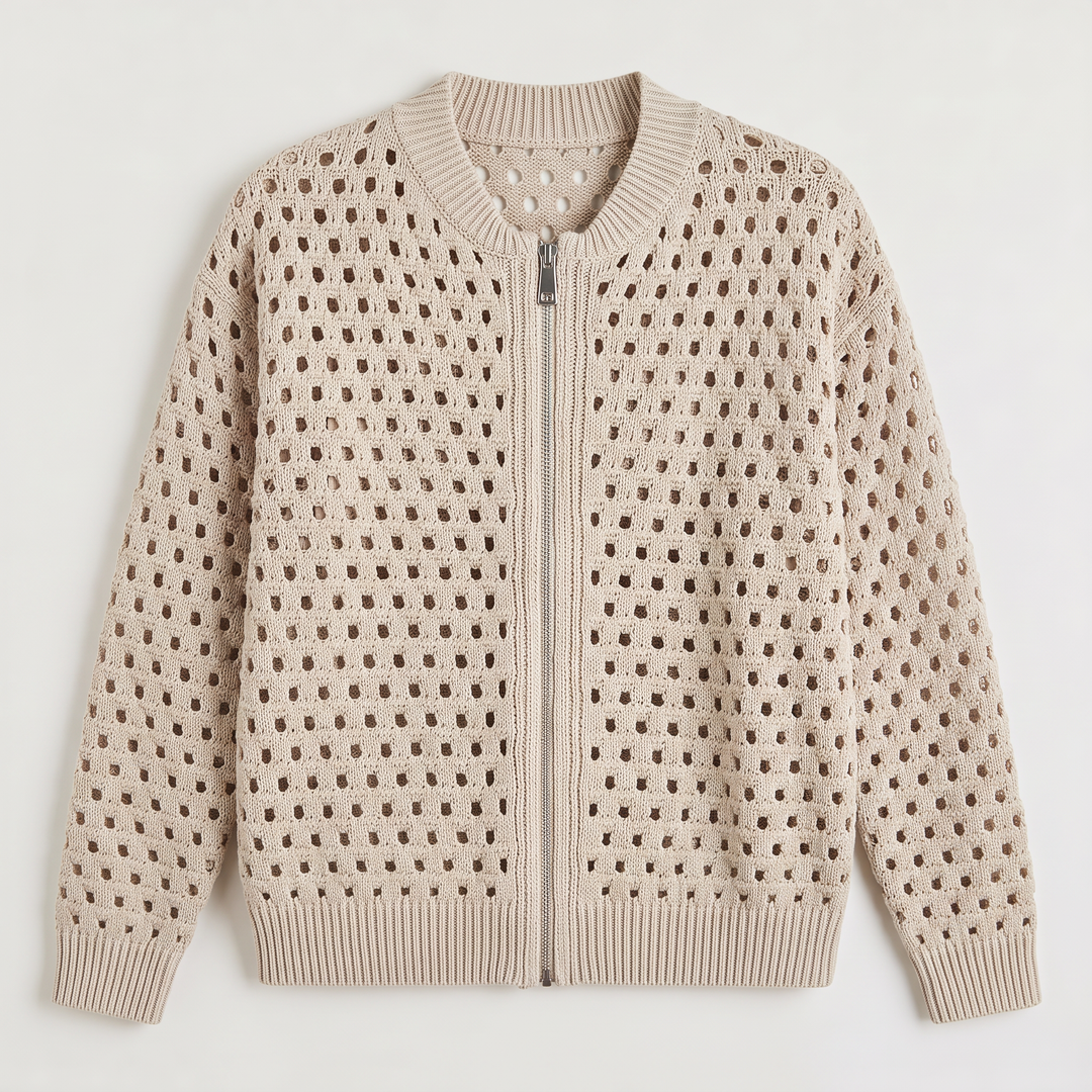Women's Casual Hollow-Knit Zip-Up Cardigan