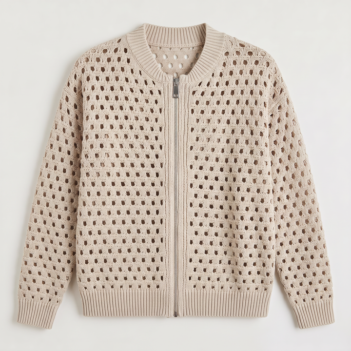 Women's Casual Hollow-Knit Zip-Up Cardigan