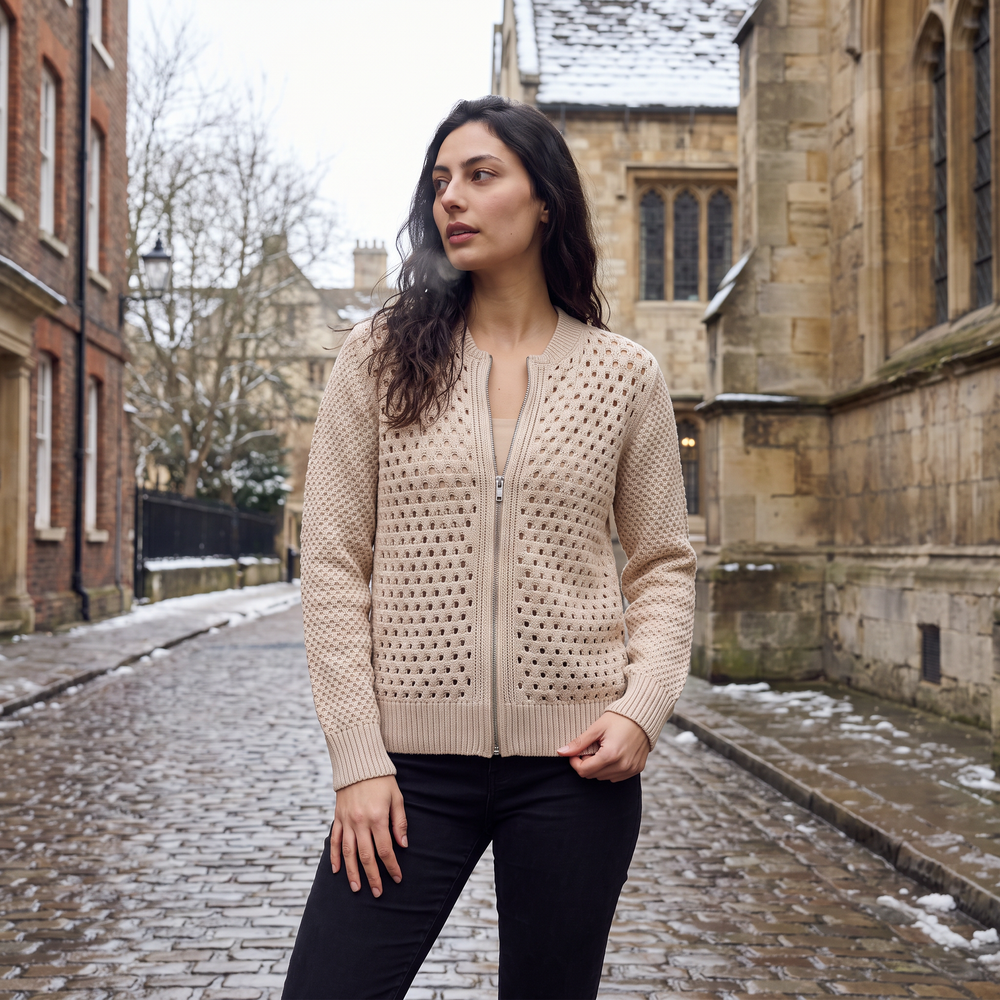 Women's Casual Hollow-Knit Zip-Up Cardigan