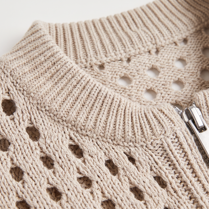 Women's Casual Hollow-Knit Zip-Up Cardigan