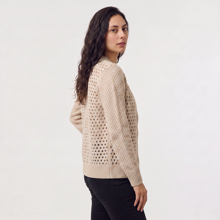 Women's Casual Hollow-Knit Zip-Up Cardigan
